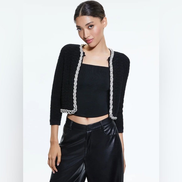 NWT Alice + Olivia Akira Embellished Trim Cardigan M